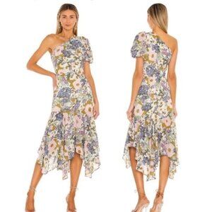 ASTR the Label Santorini one shoulder midi dress in retro floral